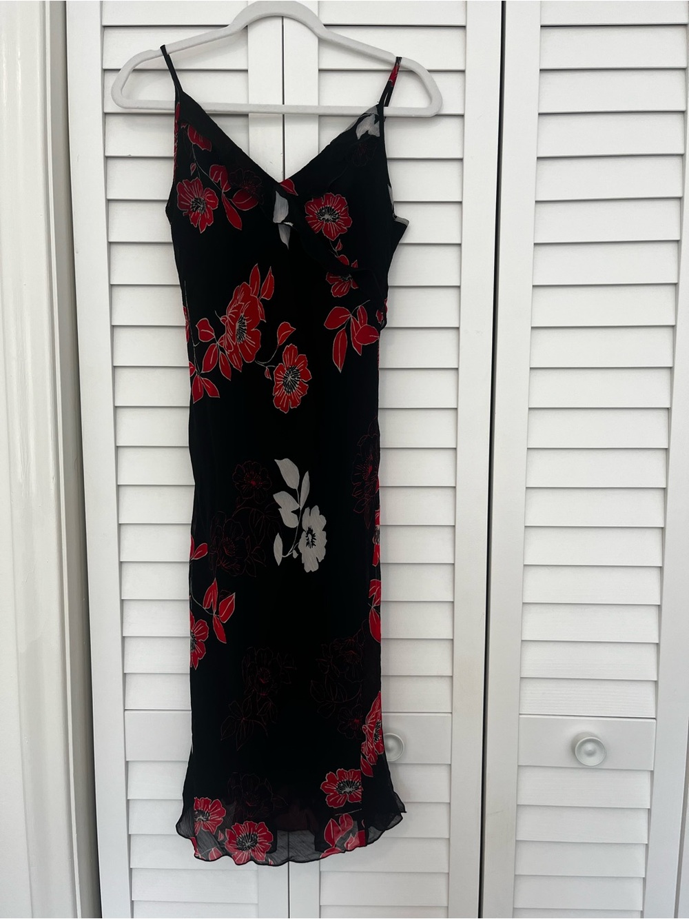 Black Midi Slip Dress with Red Floral Print by Tristan & Iseut